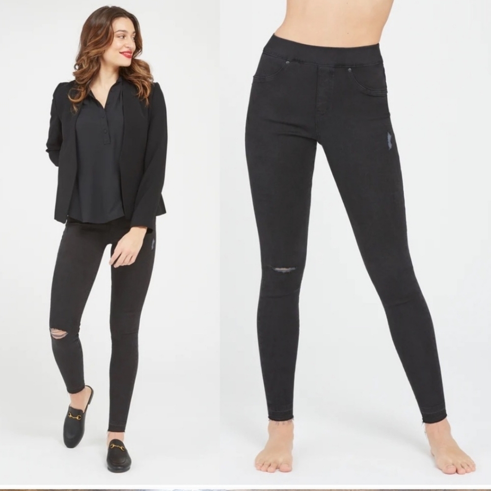 Spanx Women's Vintage Distressed Ankle Skinny Jeans Black Size M Minimalist